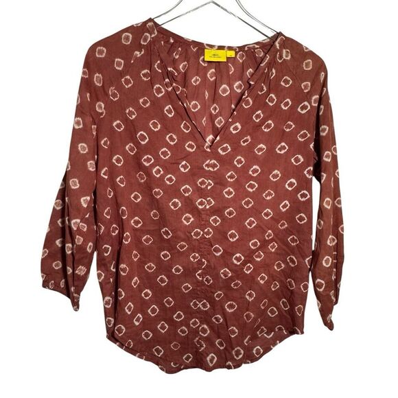 ROLLER RABBIT Top Women XS Rust Giraffe Dye Lucy Tunic top v-neck cotton - Picture 8 of 8